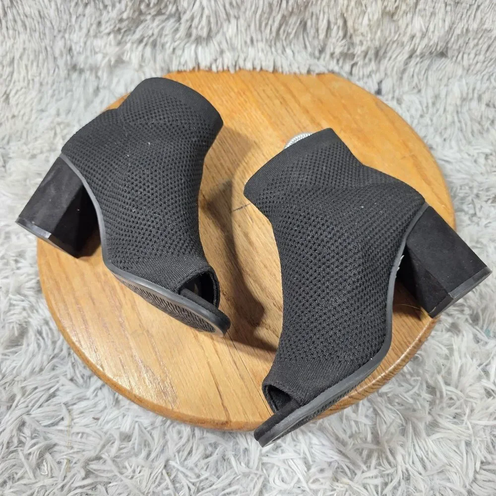 White Mountain Ankle Booties Tara-C Womens 5.5 Black Knit Fabric Peep Toe Boots